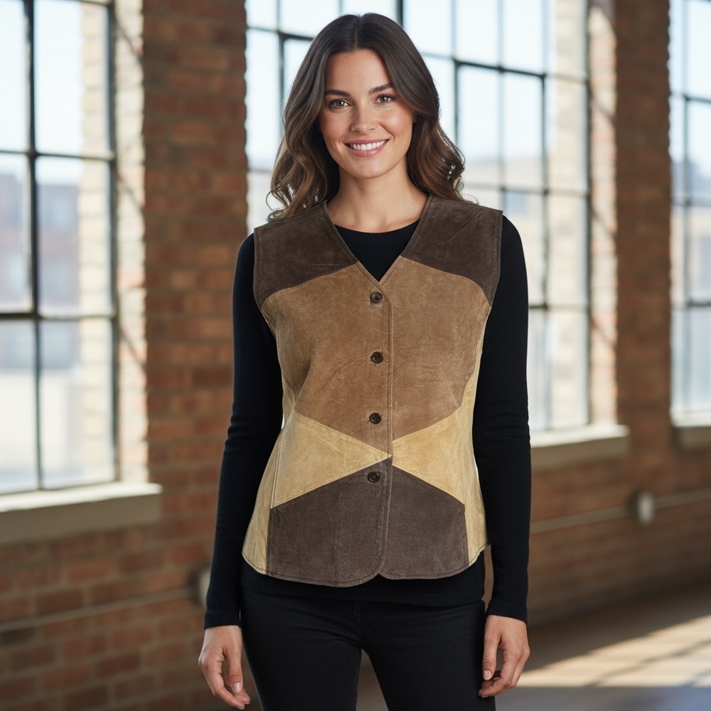 Outbrook Genuine Suede Patchwork Western Cowboy Vest